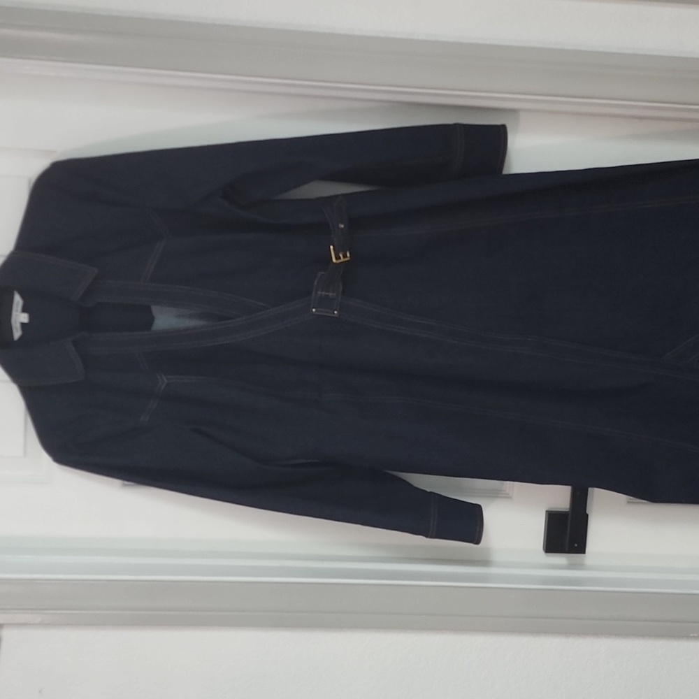 Veronica Beaed Dark Navy Wrap Midi Dress with Contrast Stitching - Picture 2 of 4